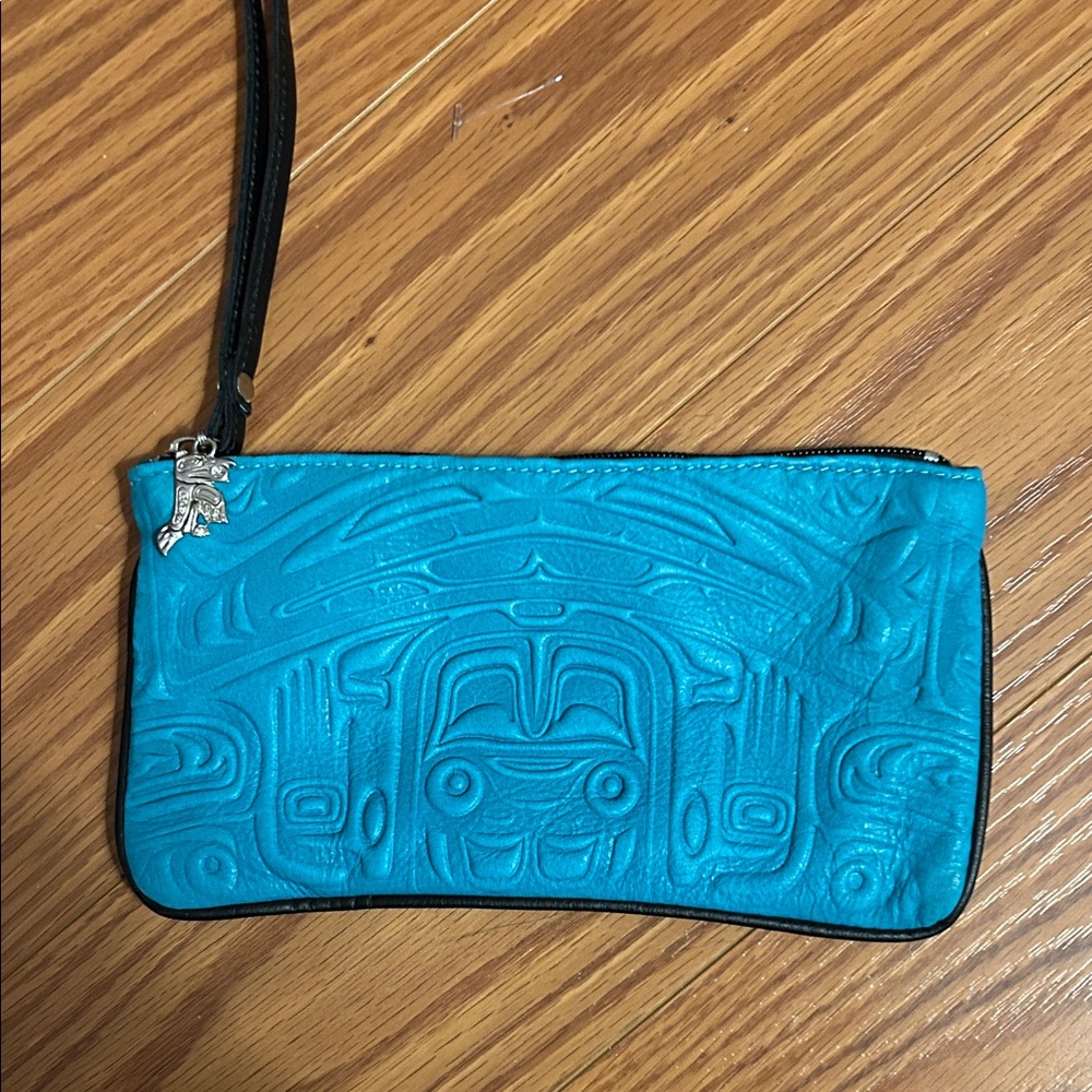 Aqua Embossed Wristlet